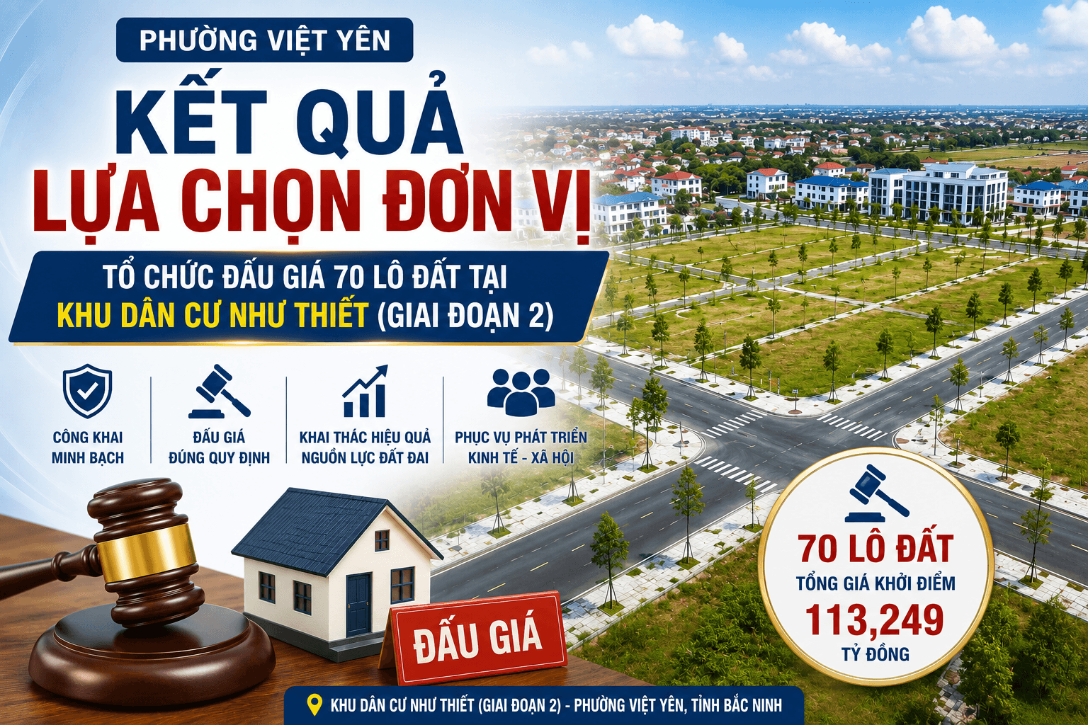 Phường Việt Yên lựa chọn thành công đơn vị tổ chức đấu giá 70 lô đất tại Khu dân cư Như Thiết (giai đoạn 2)